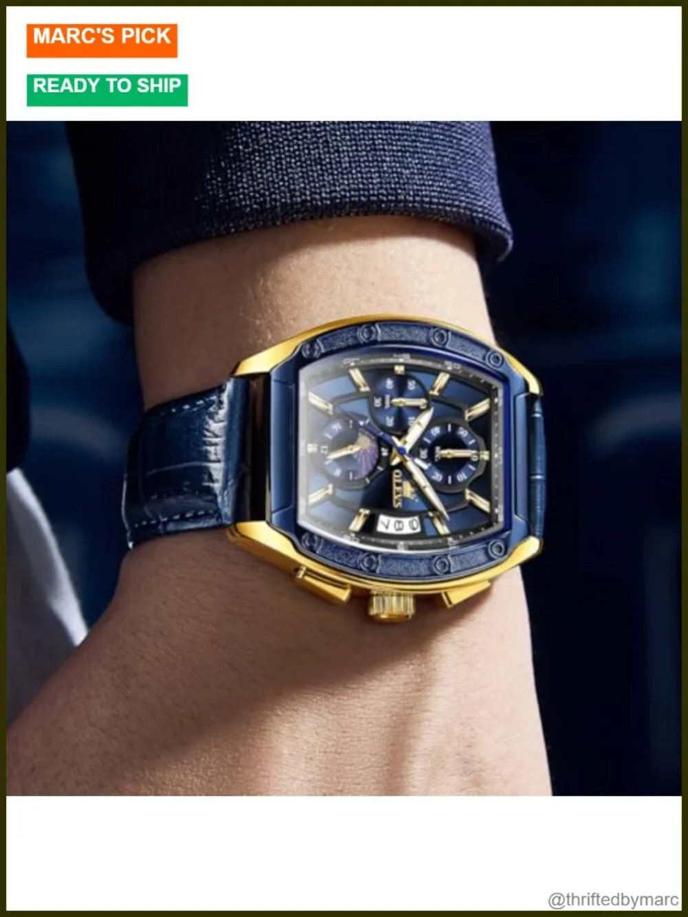 Quartz Chronograph Square Dress Watch Stainless Steel or Leather Waterproof